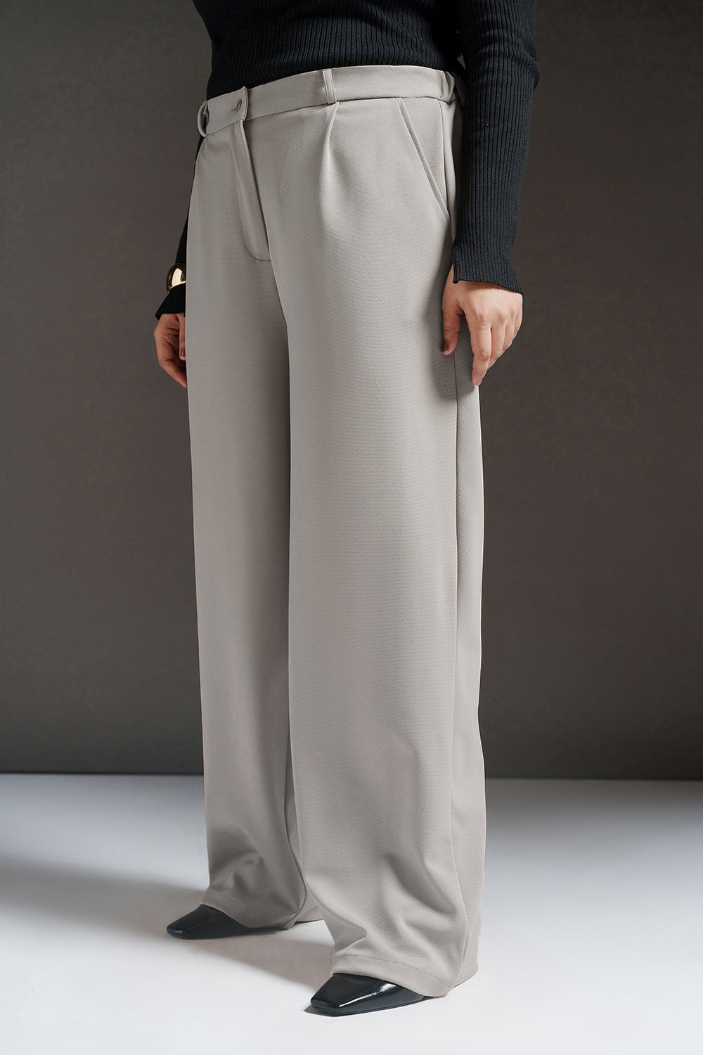 Dove Grey Curve Textured Korean Pants