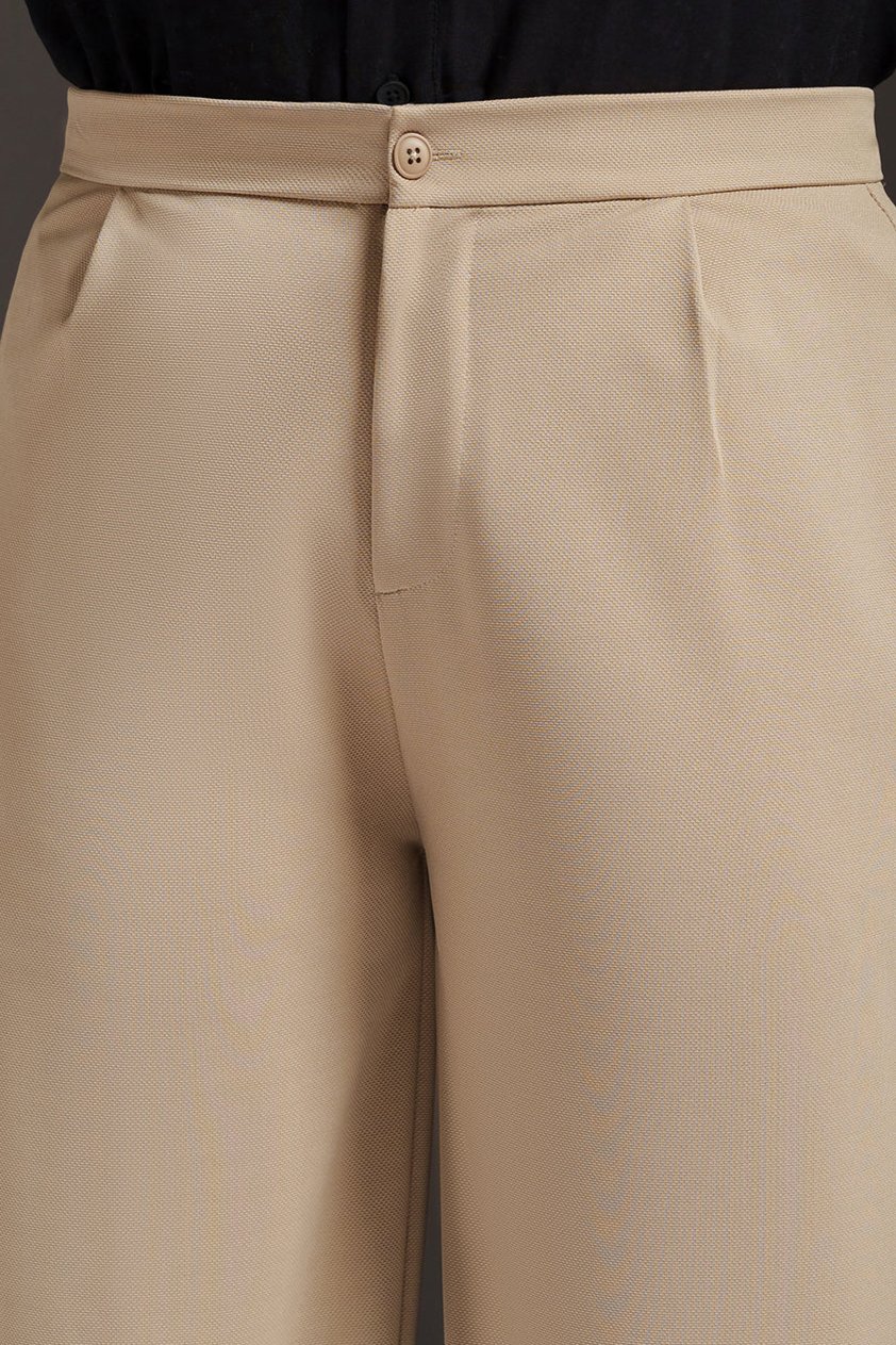 Dune Beige Curve Textured Korean Pants