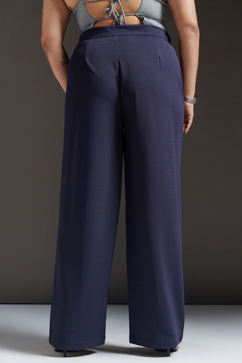 Cosmic Navy Curve Textured Korean Pants