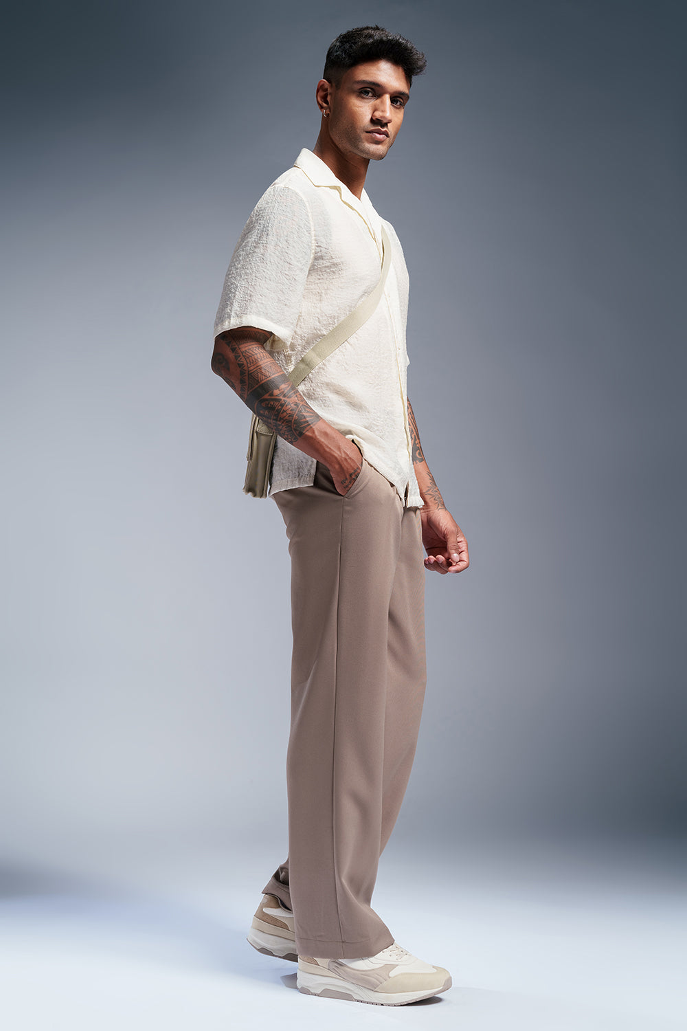 Ashen Beige Men's Stylised Korean Pants