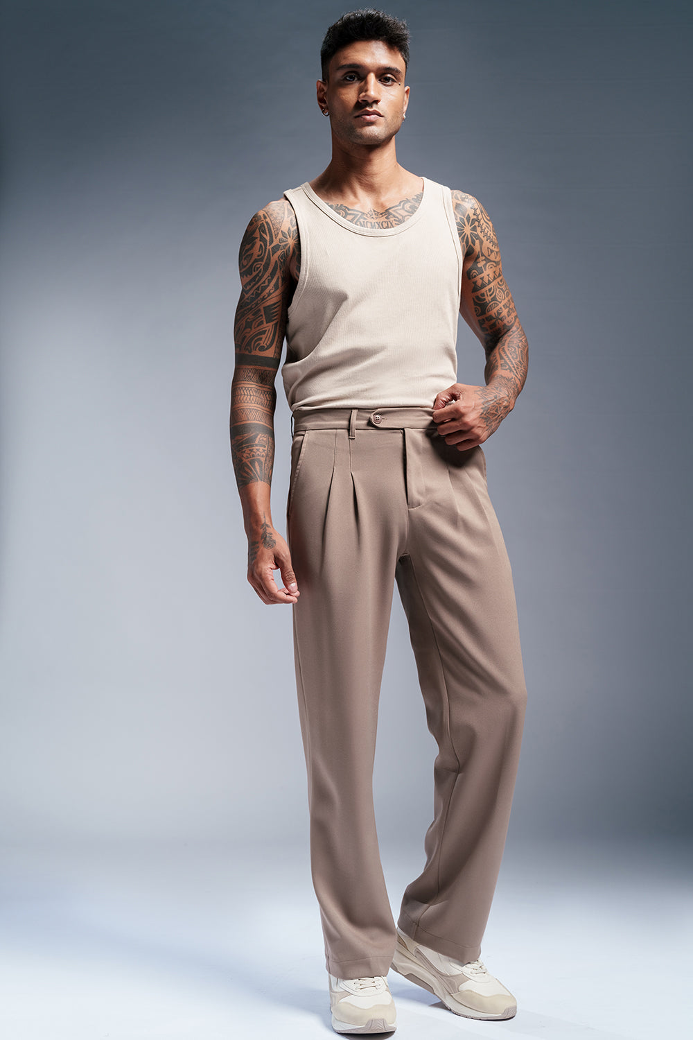 Ashen Beige Men's Stylised Korean Pants