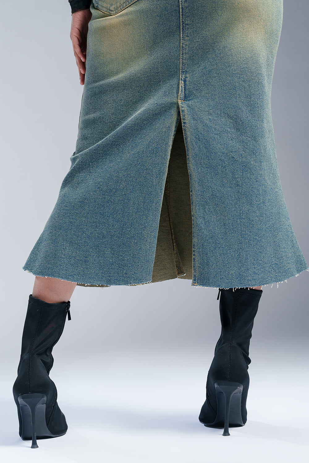 Retro Chic Blue Denim Mermaid Midi Skirt