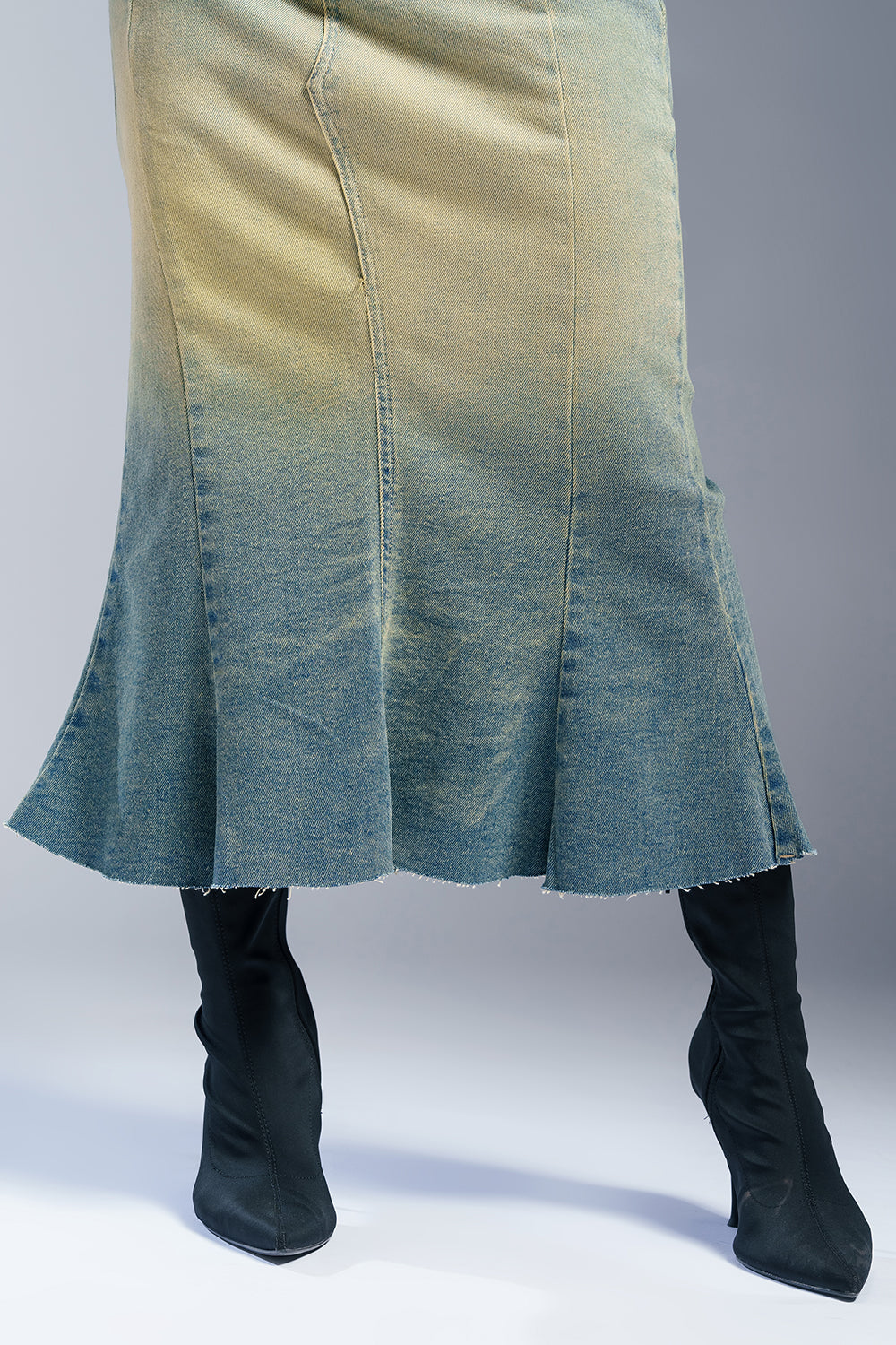 Retro Chic Blue Denim Mermaid Midi Skirt