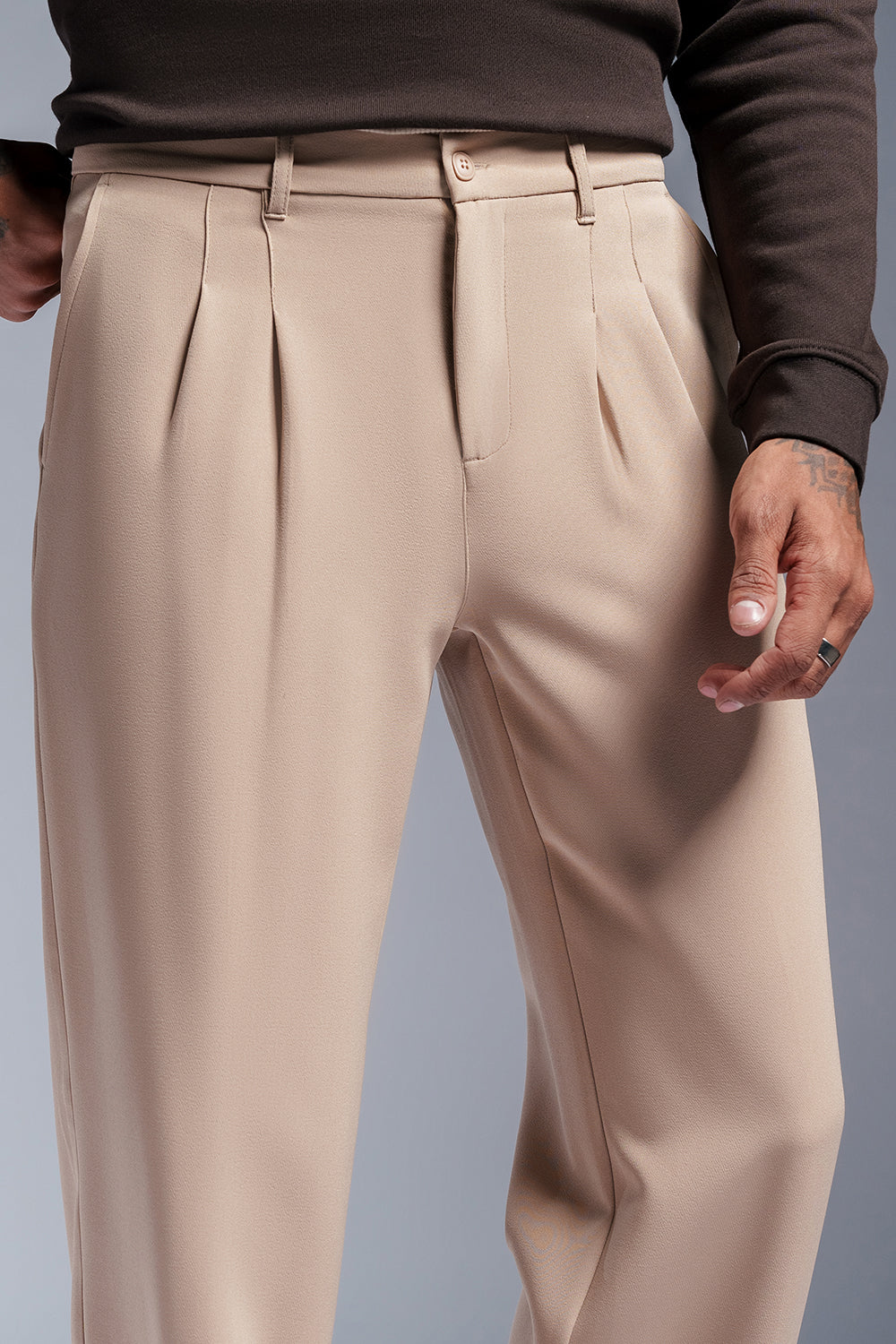 Beige Blaze Men's Double Pleated Korean Pants