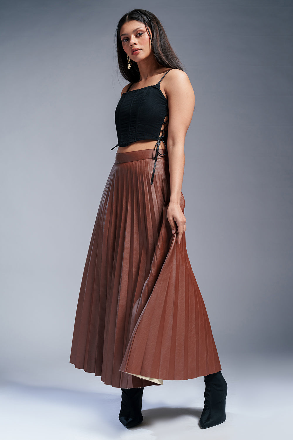 Espresso Brown Leather Skirt