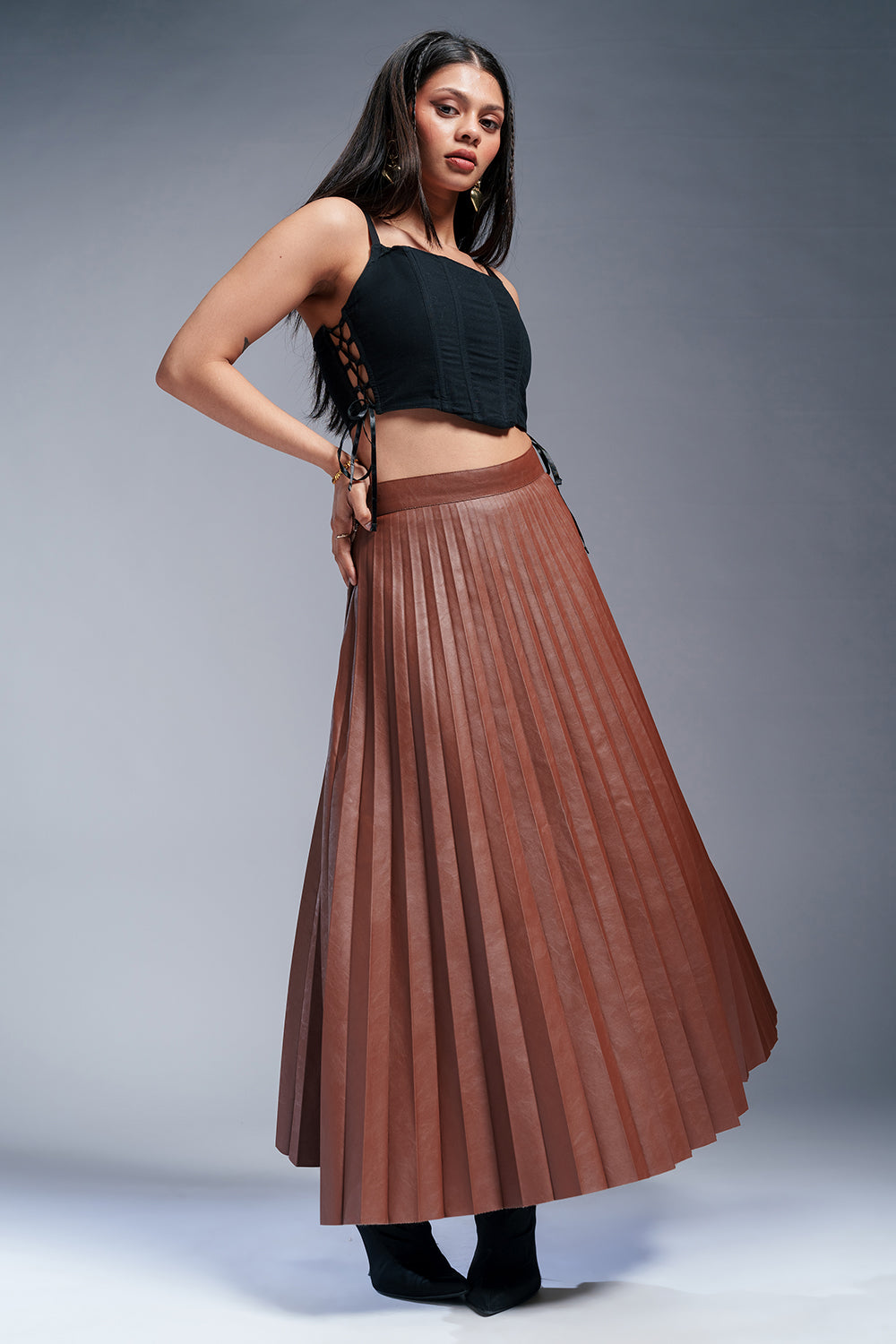 Espresso Brown Leather Skirt