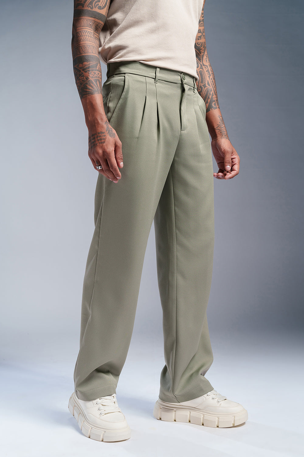 Faded Sage Men's Double Pleated Korean Pants