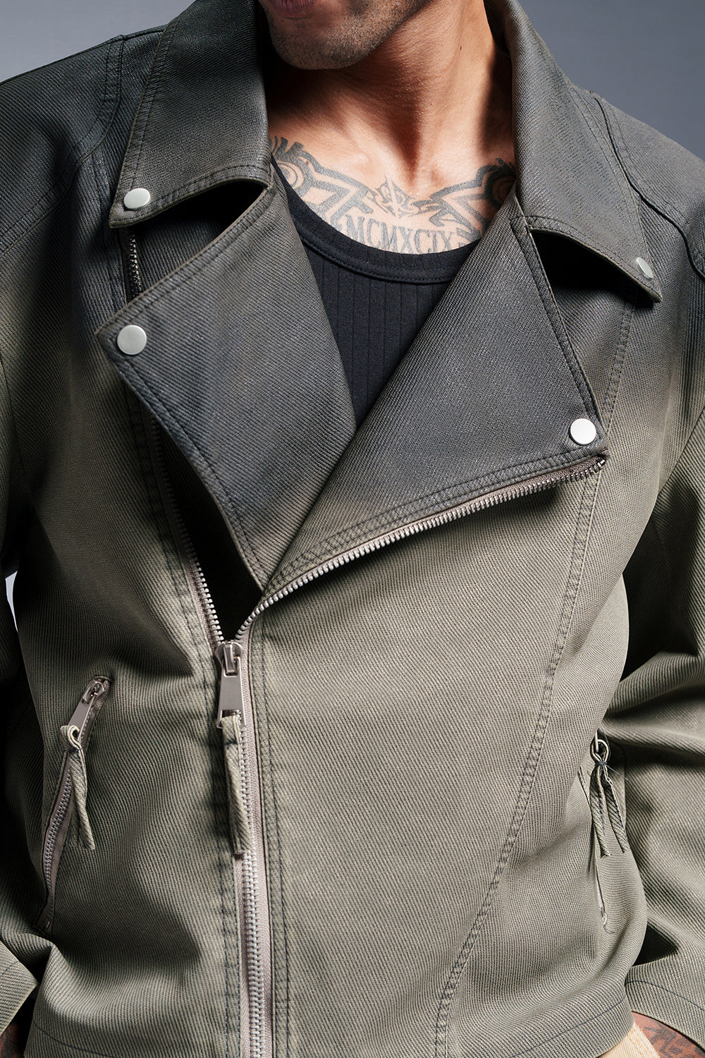 Midnight Sage Men's Oversized Biker Jacket