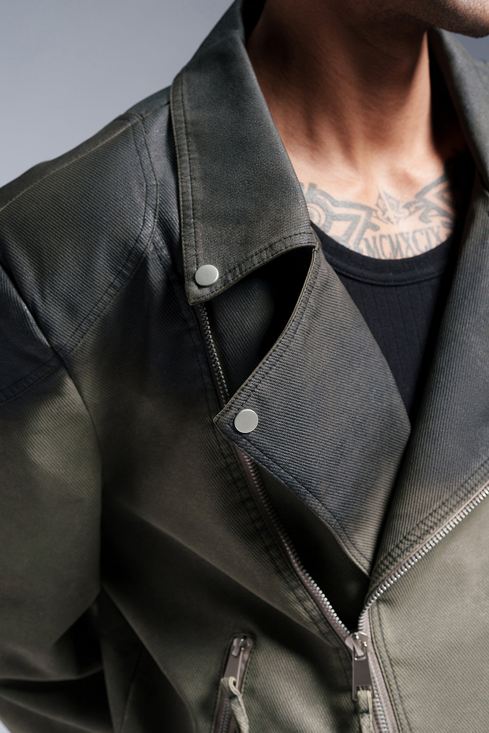 Midnight Sage Men's Oversized Biker Jacket