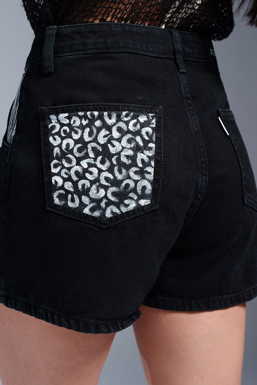 Contemporary Hand Painted Charcoal Denim Skorts