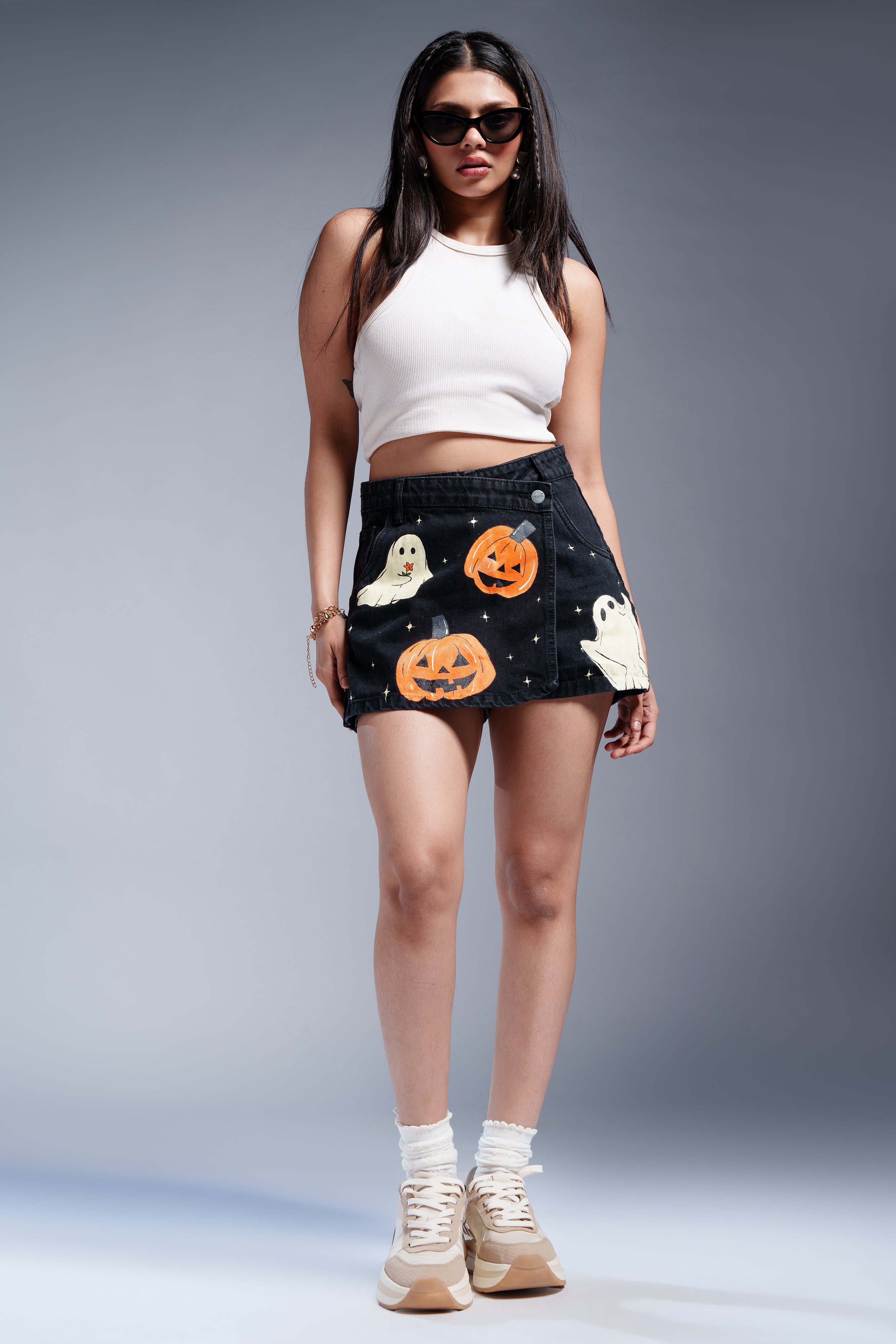 Edgy Asymmetric Charcoal Denim Skort