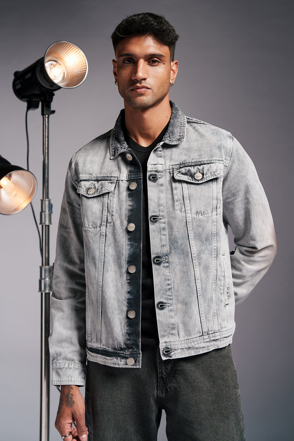 Recon Grey Men's Denim Trucker Jacket