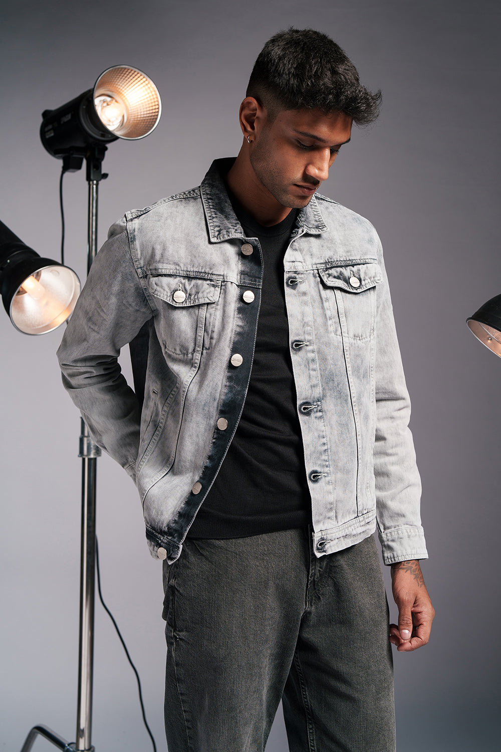 Recon Grey Men's Denim Trucker Jacket