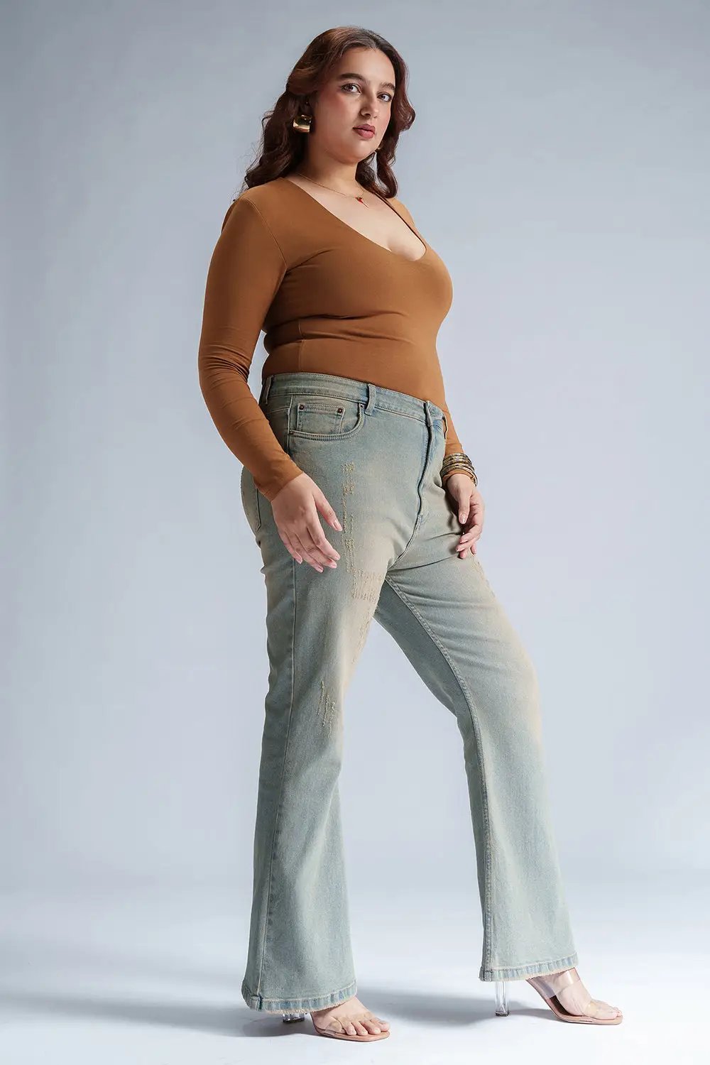 Retro Lupine Blue Curve Bootcut Jeans