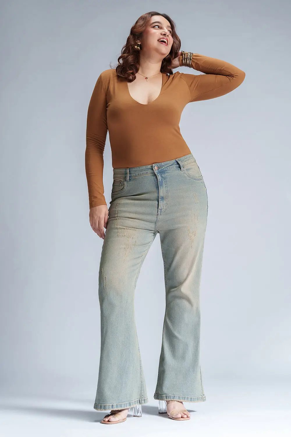 Retro Lupine Blue Curve Bootcut Jeans