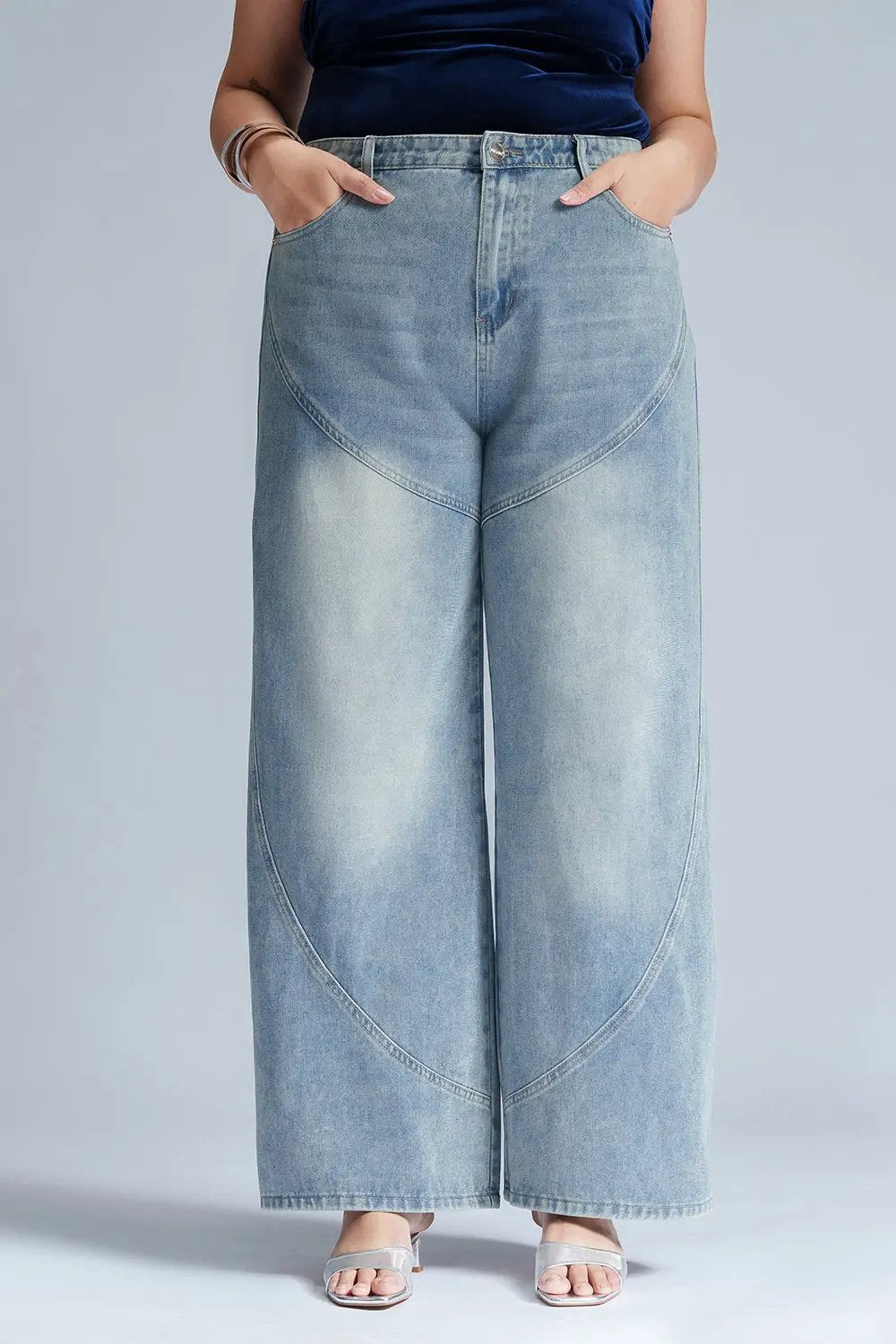 Serene Sky Curve Panelled Straight Fit Jeans