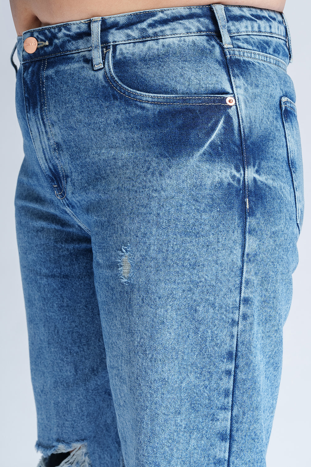 Tranquil Blue Distressed Curve Straight Fit Jeans