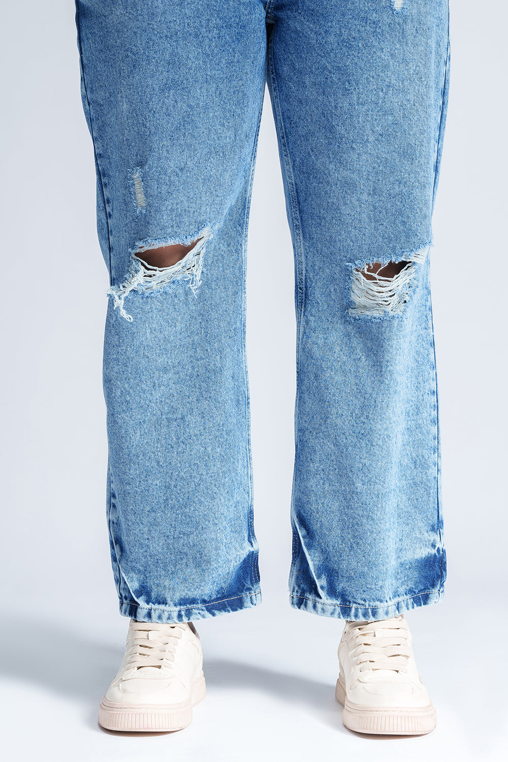 Tranquil Blue Distressed Curve Straight Fit Jeans