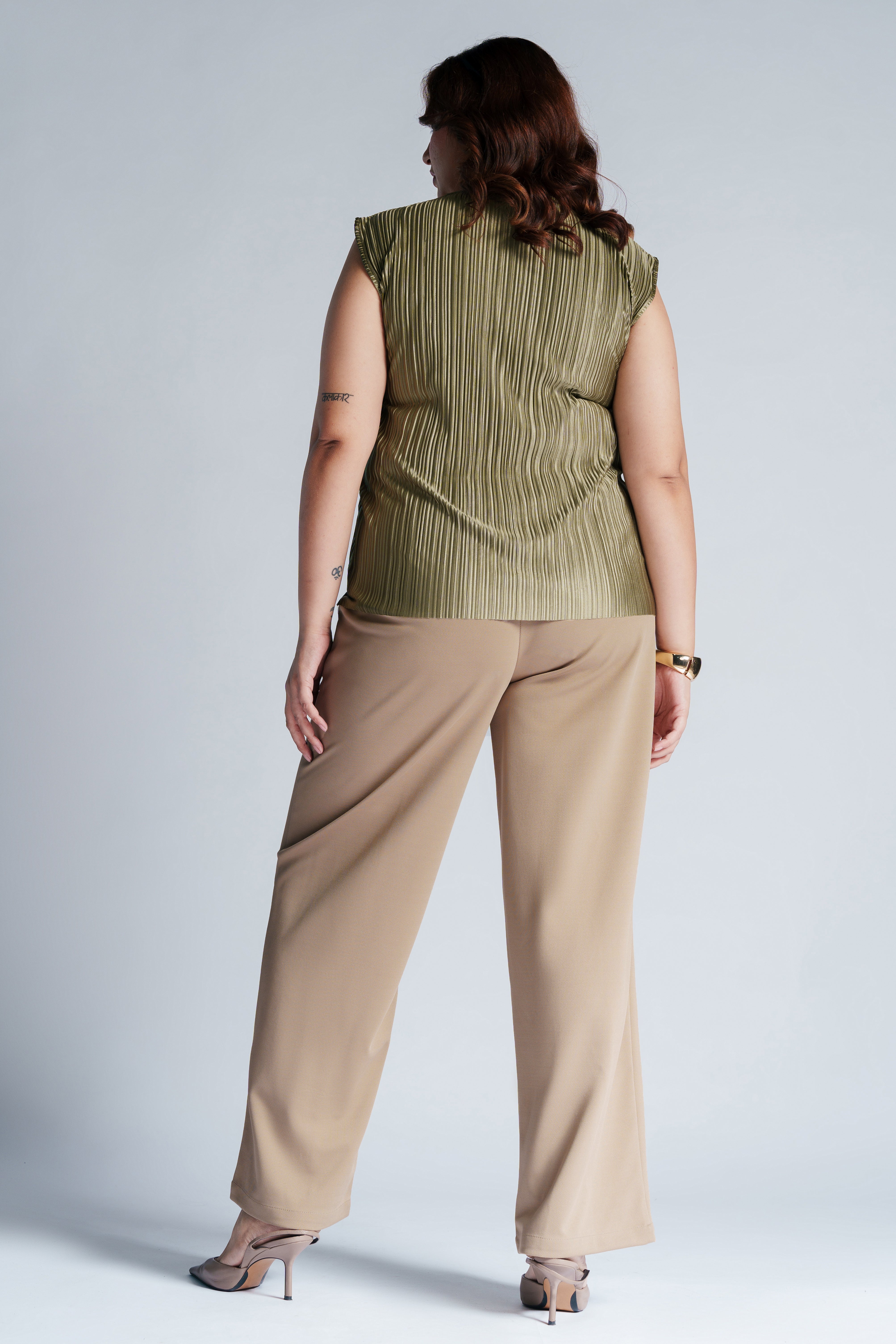 Champagne Beige Curve Textured Korean Pants