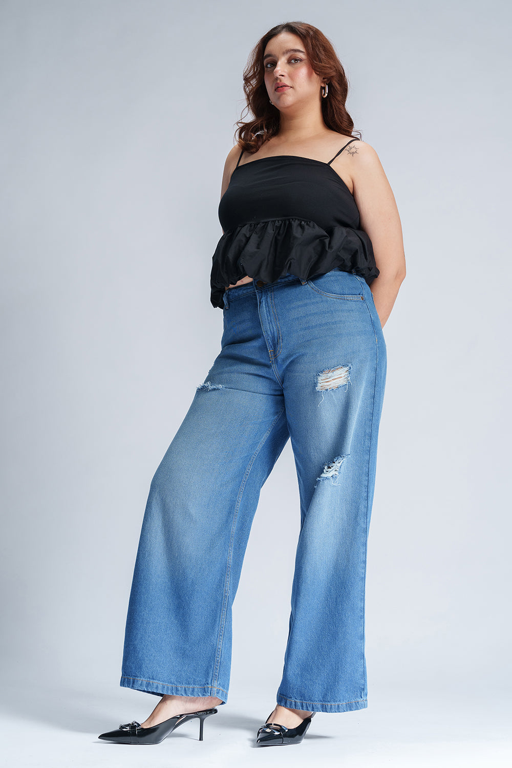 Soft Sapphire Curve Wide Leg Jeans