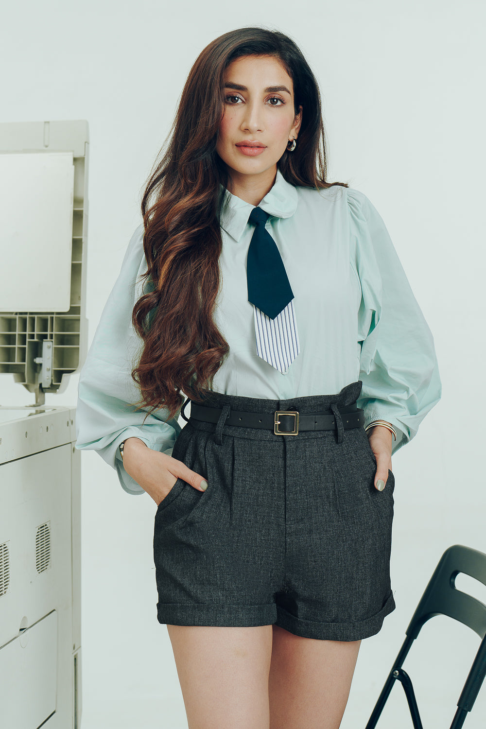 Sea Green Shirt With Tie