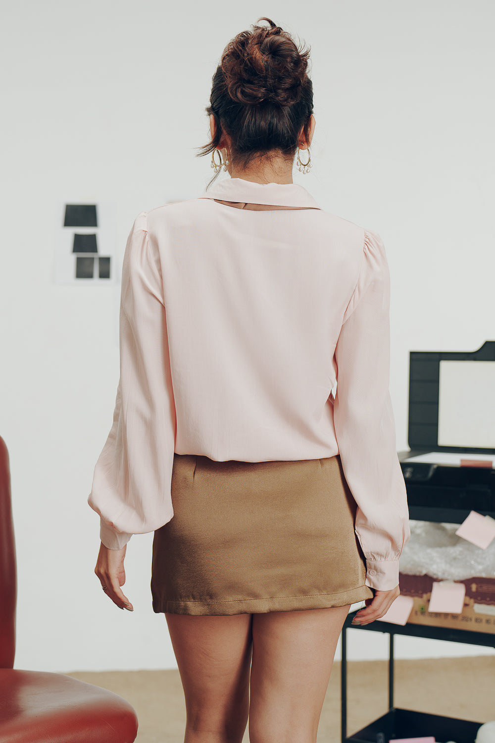 Pastel Pink Shirt With Ribbon Tie