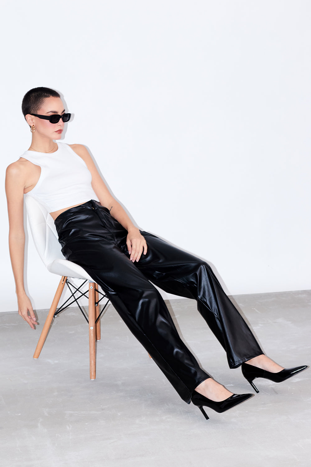 Urban Edge Black Leather Women's Straight Pant