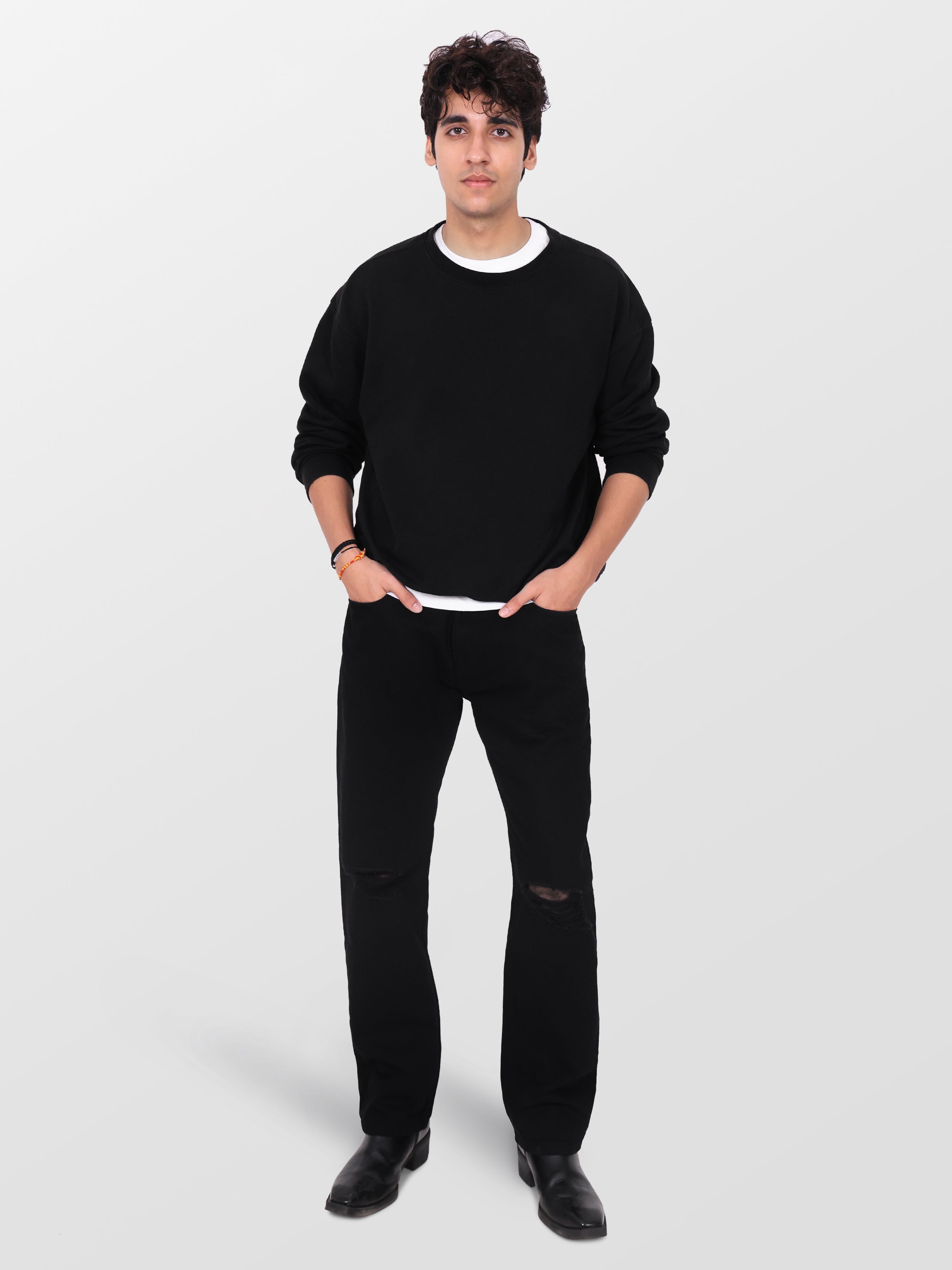 Street Black Ripped Straight Jeans