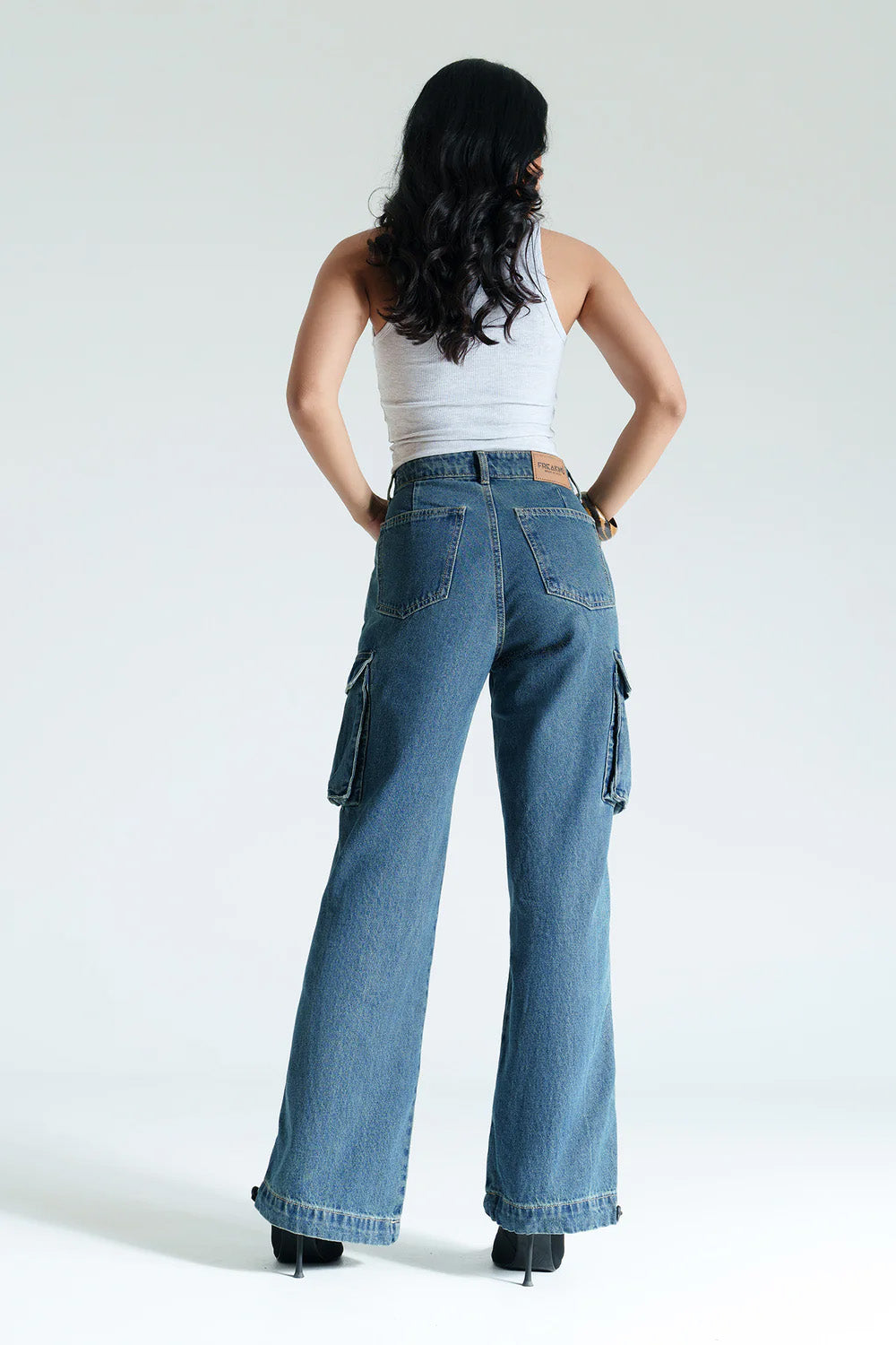 Indigo Pintuck Women's Straight Cargo Jeans