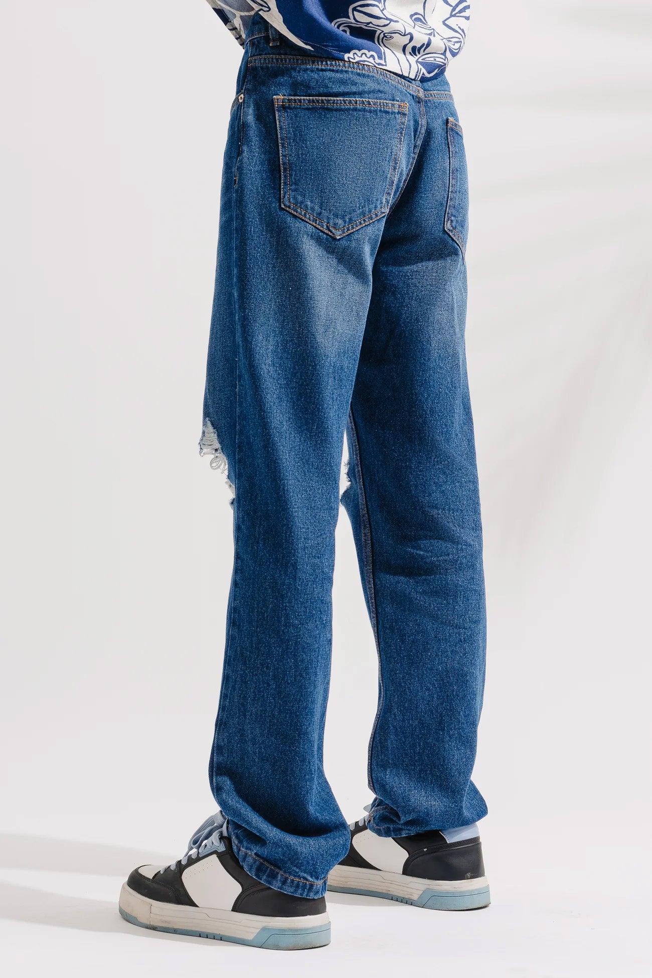 Lapis Blue Distressed Men's Wide Jeans