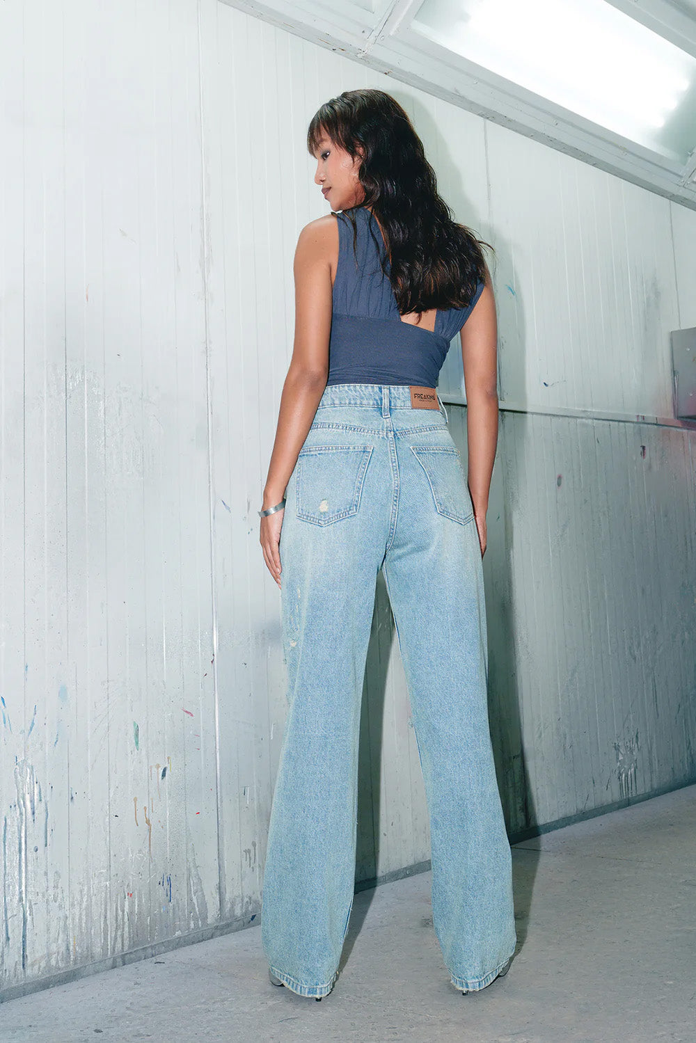 Light Blue Distressed Women's Straight Jeans