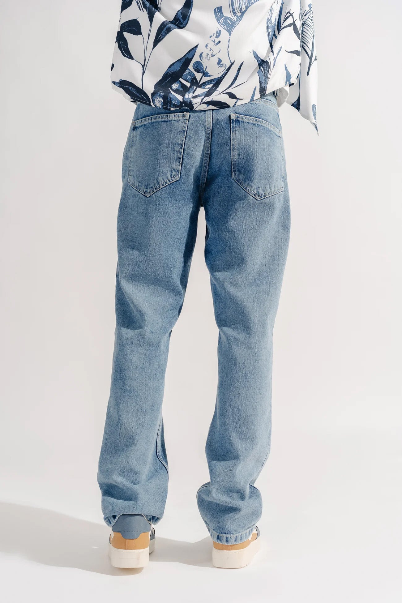 Light Blue Fish Cut Men's Regular Straight Jeans