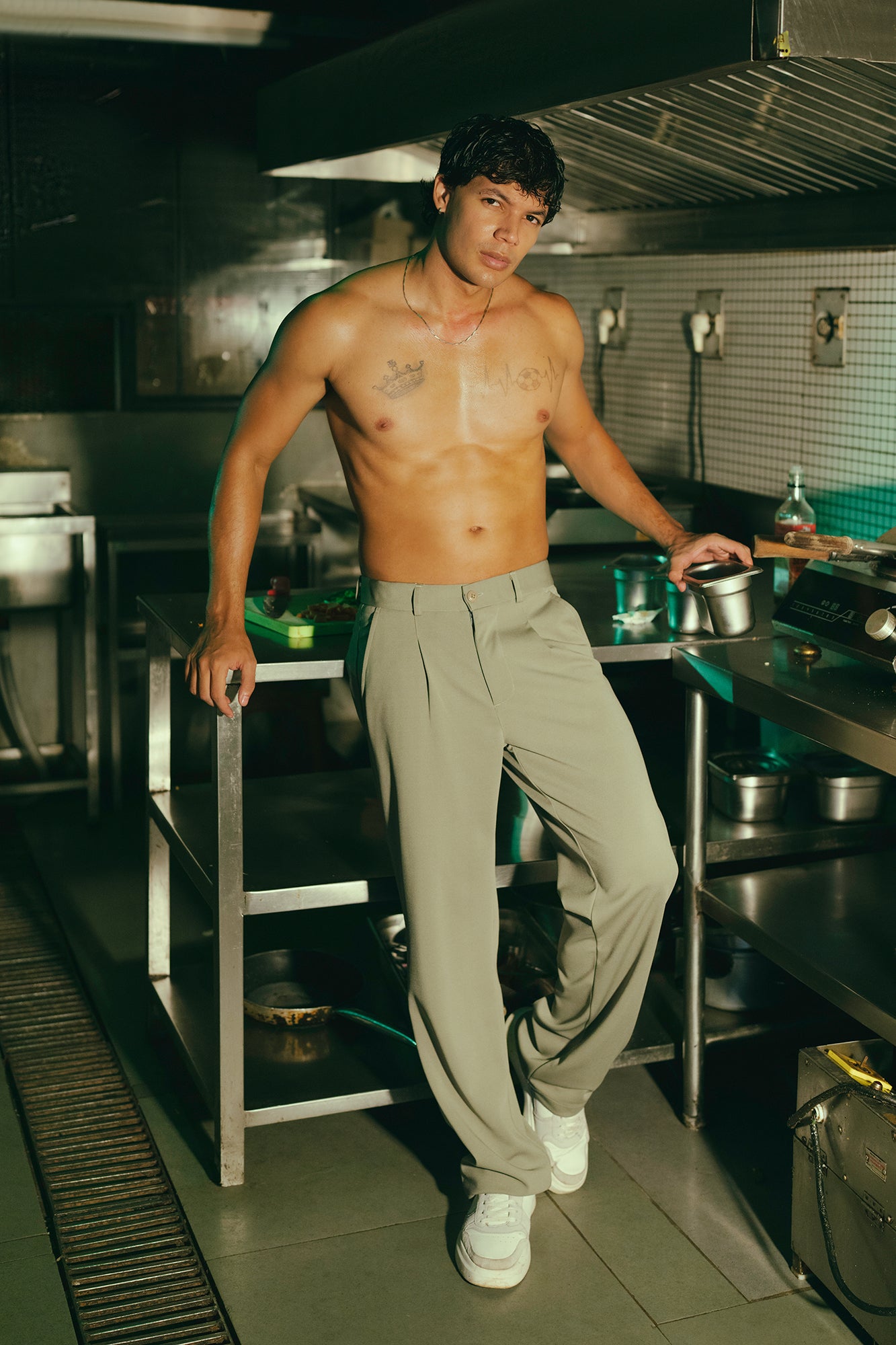 Sage Green Pleated Men's Straight Korean Pants