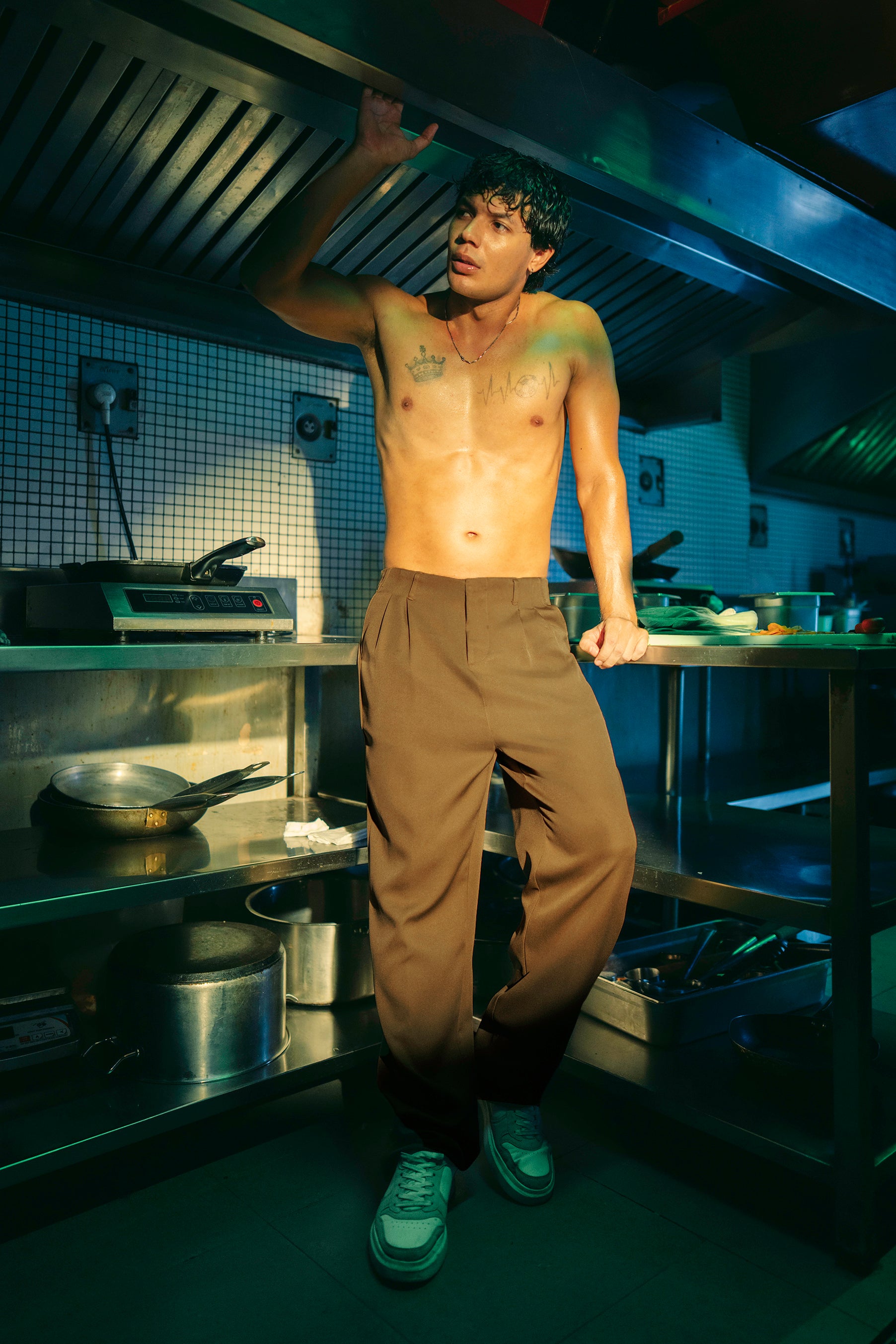 Saddle Brown Double Pleated Men's Straight Korean Pants