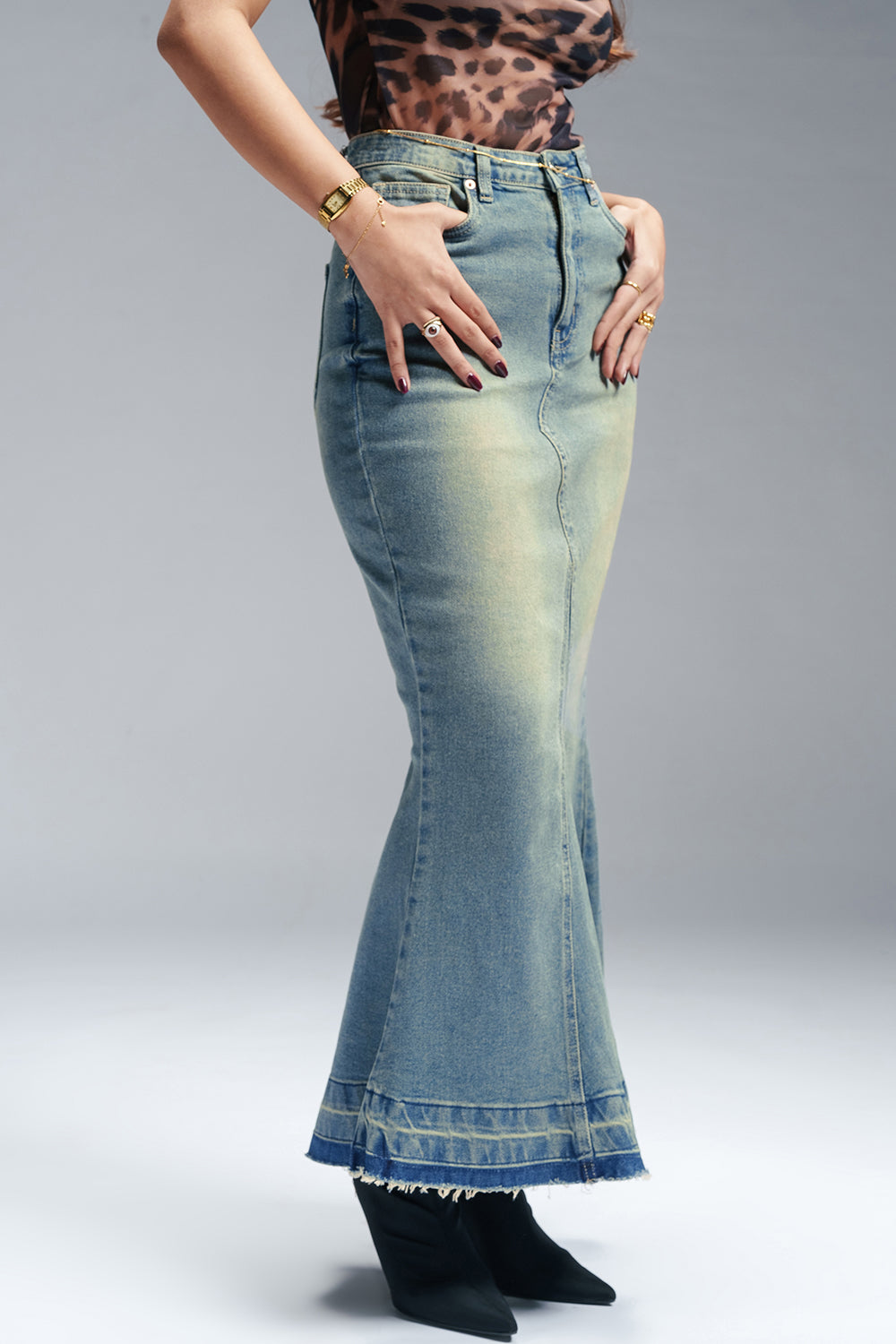 Retro Trail Denim Mermaid Skirt