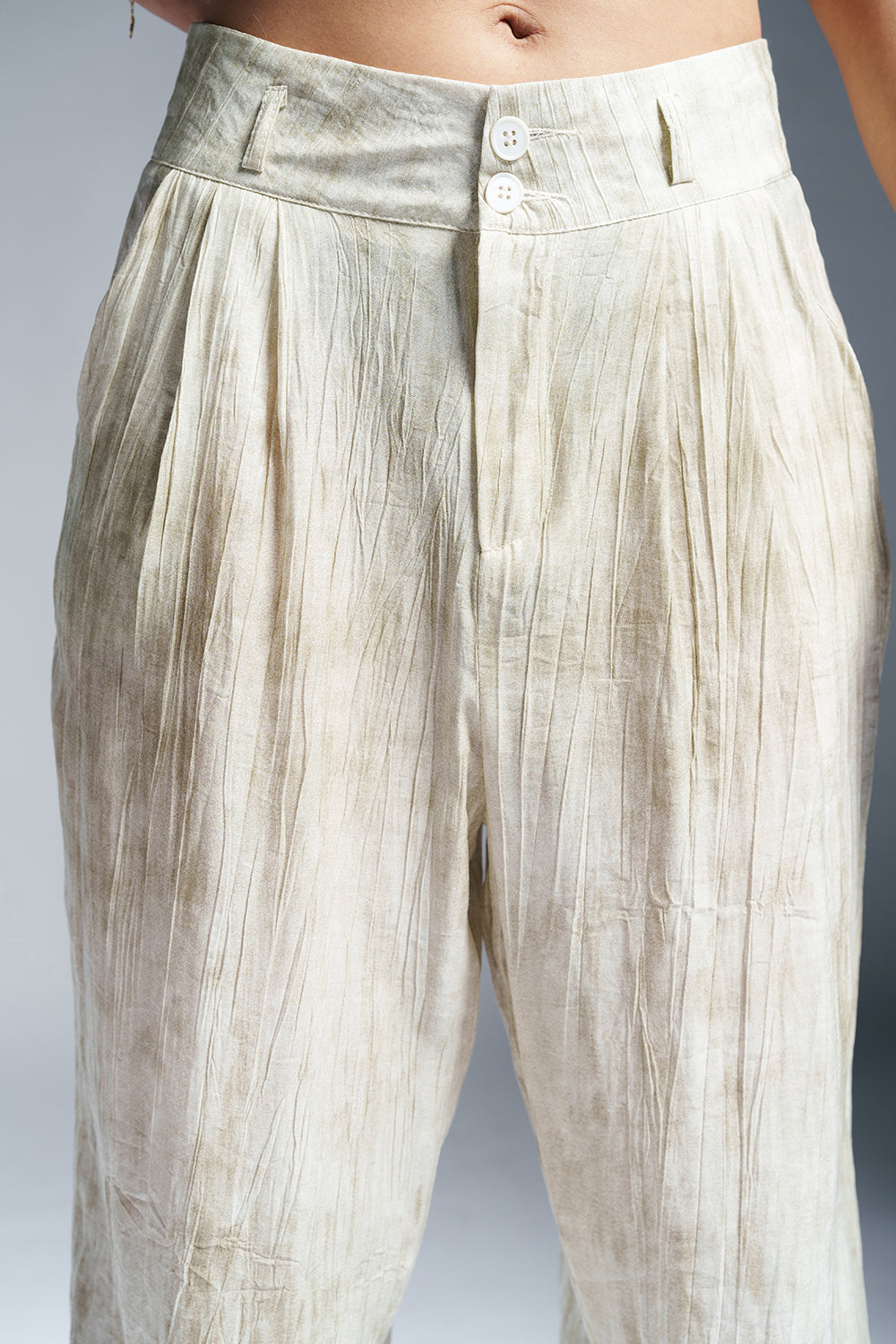 Mellow Beige Sheer Double Button Korean Pants Mellow Beige Sheer Double Button Korean Pants