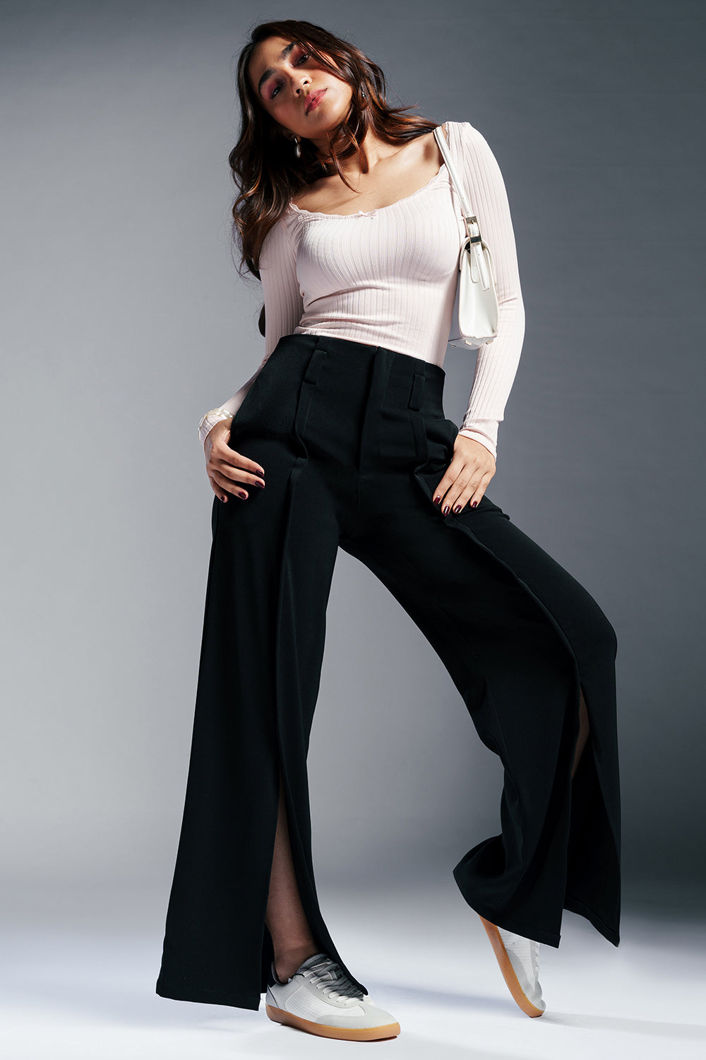 Dark Allure Front Slit Korean Pants