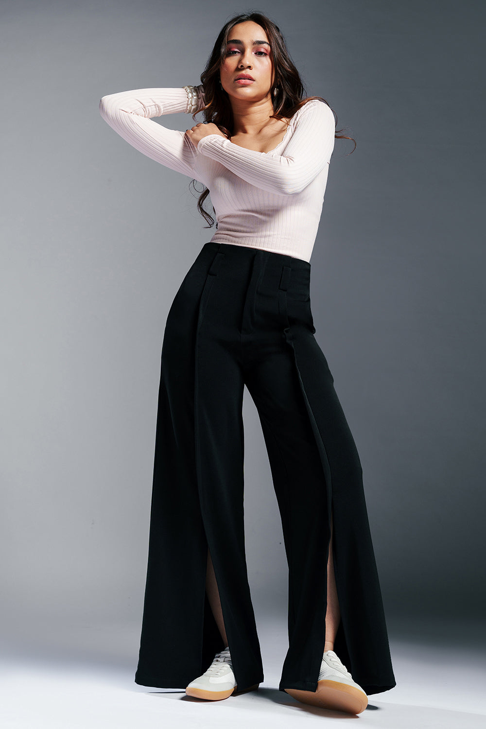 Dark Allure Front Slit Korean Pants