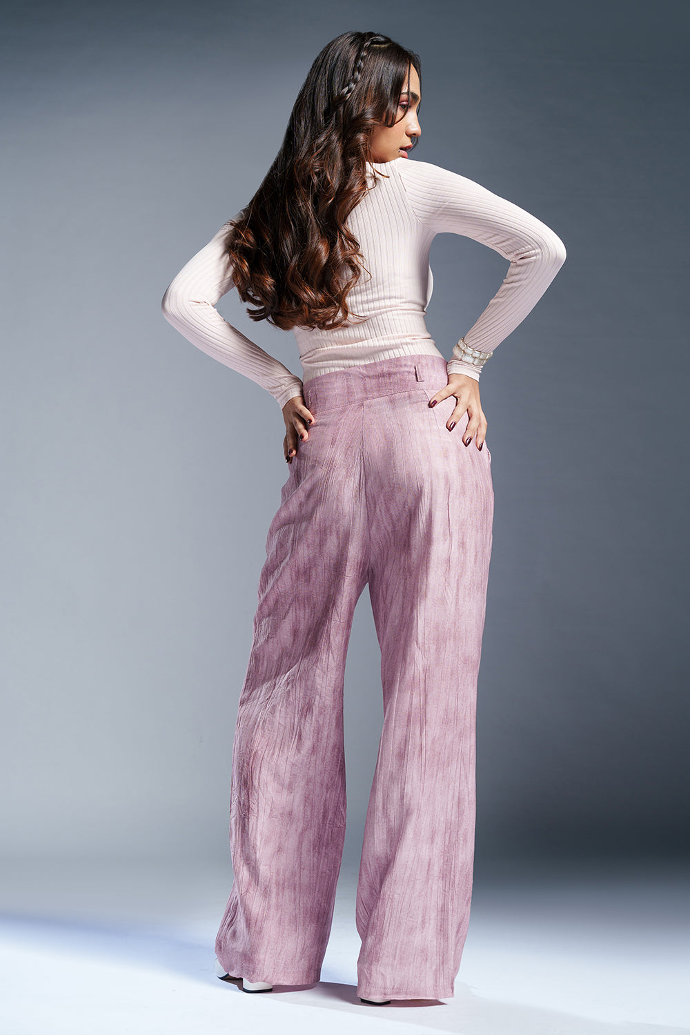 Tranquil Pink Sheer Double Button Korean Pants