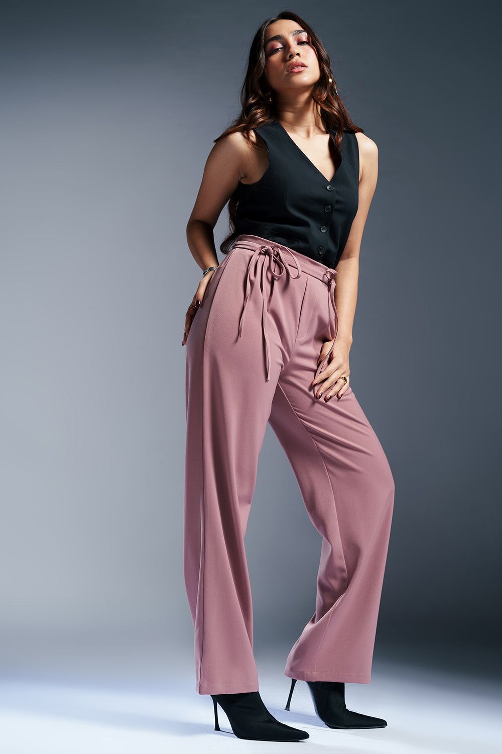 Rustic Pink Tie-Up Korean Pants