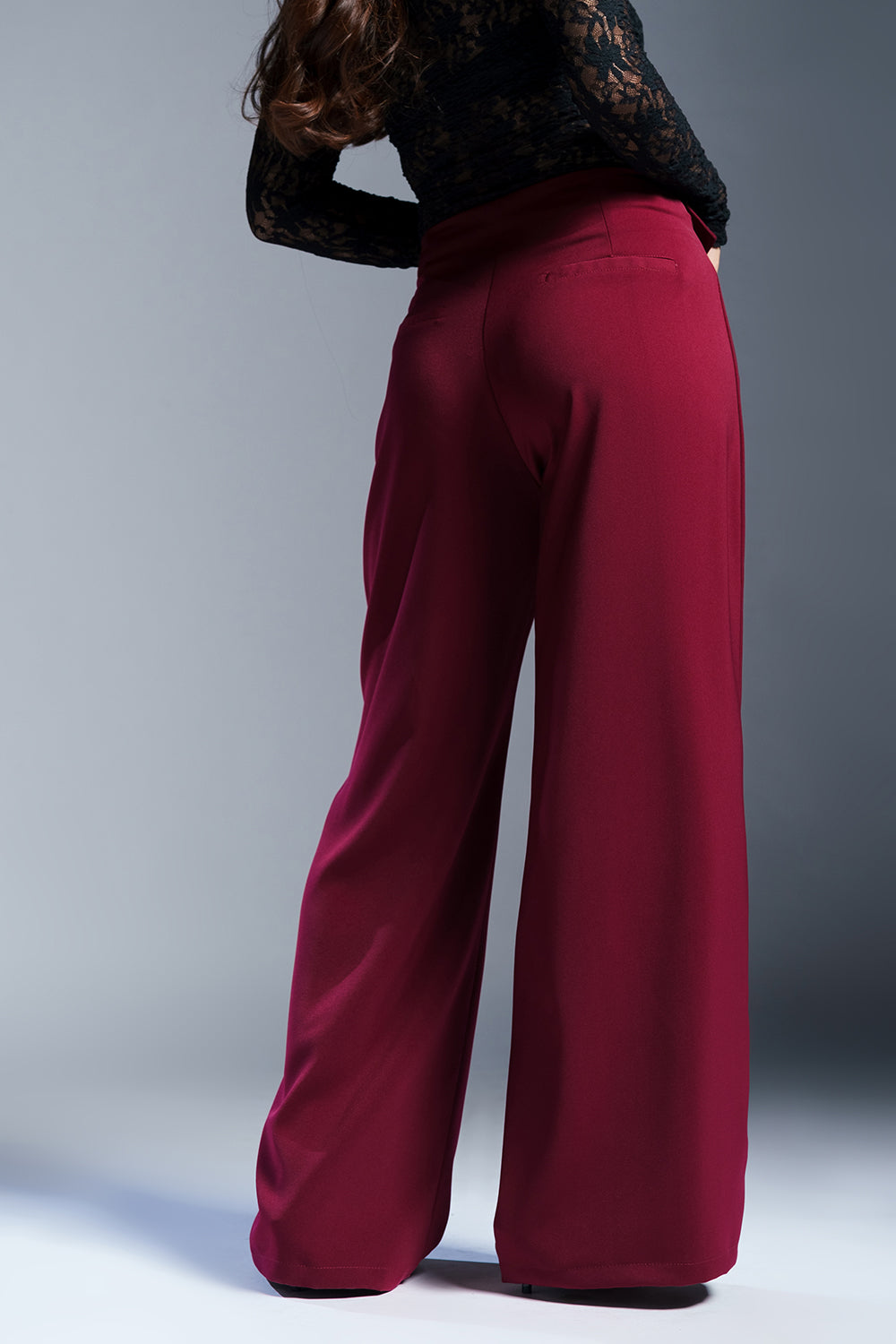 Regal Red Stylised Waist Korean Pants