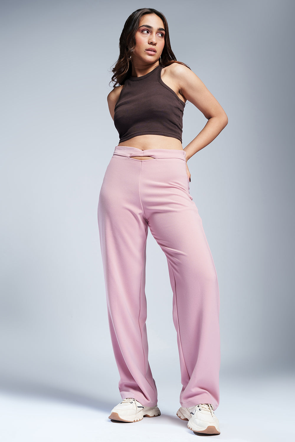 Boujee Pink Twisted Waist Korean Pants