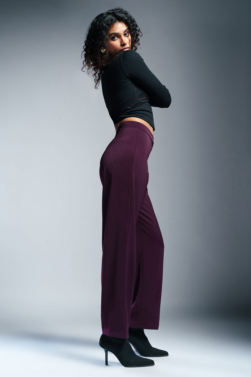 Ruby Wine Twisted Waist Korean Pants