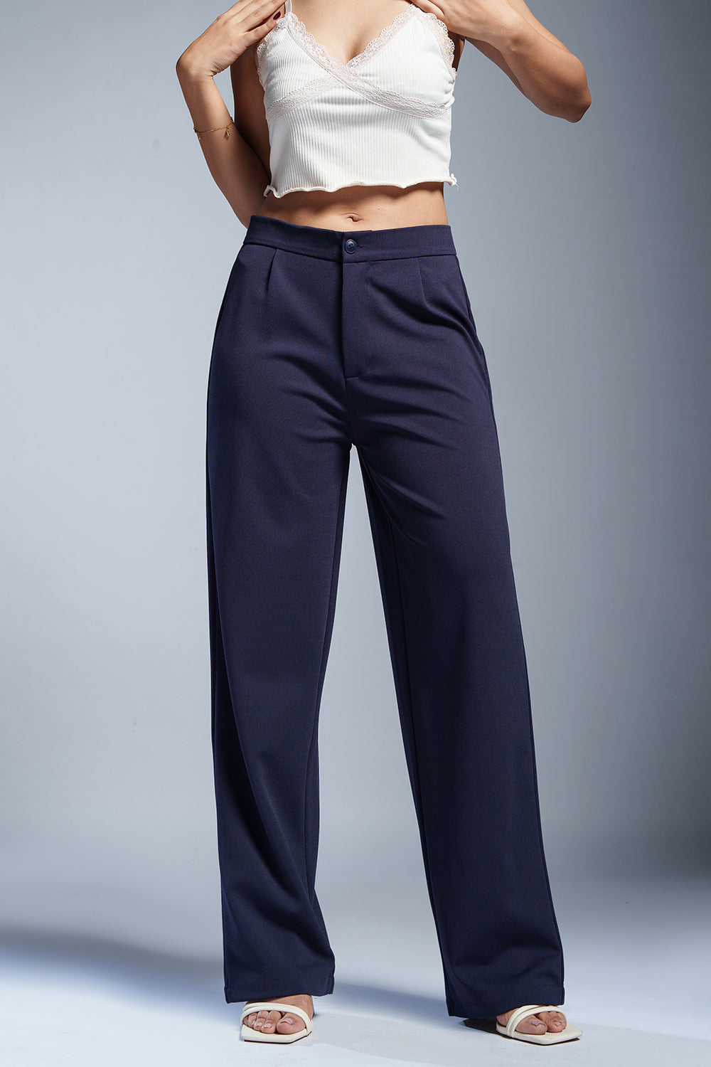 Lapis Navy Women's Textured Korean Pants