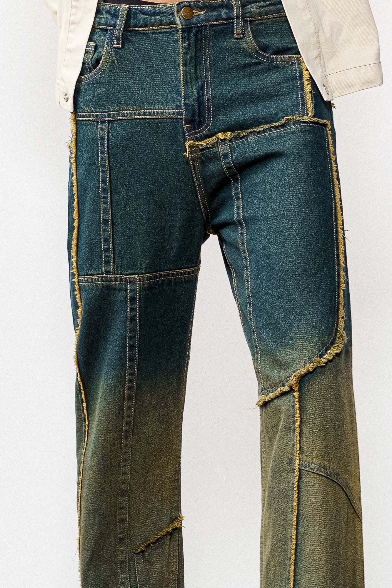 RUSTIC PANELLED MEN'S STRAIGHT JEANS