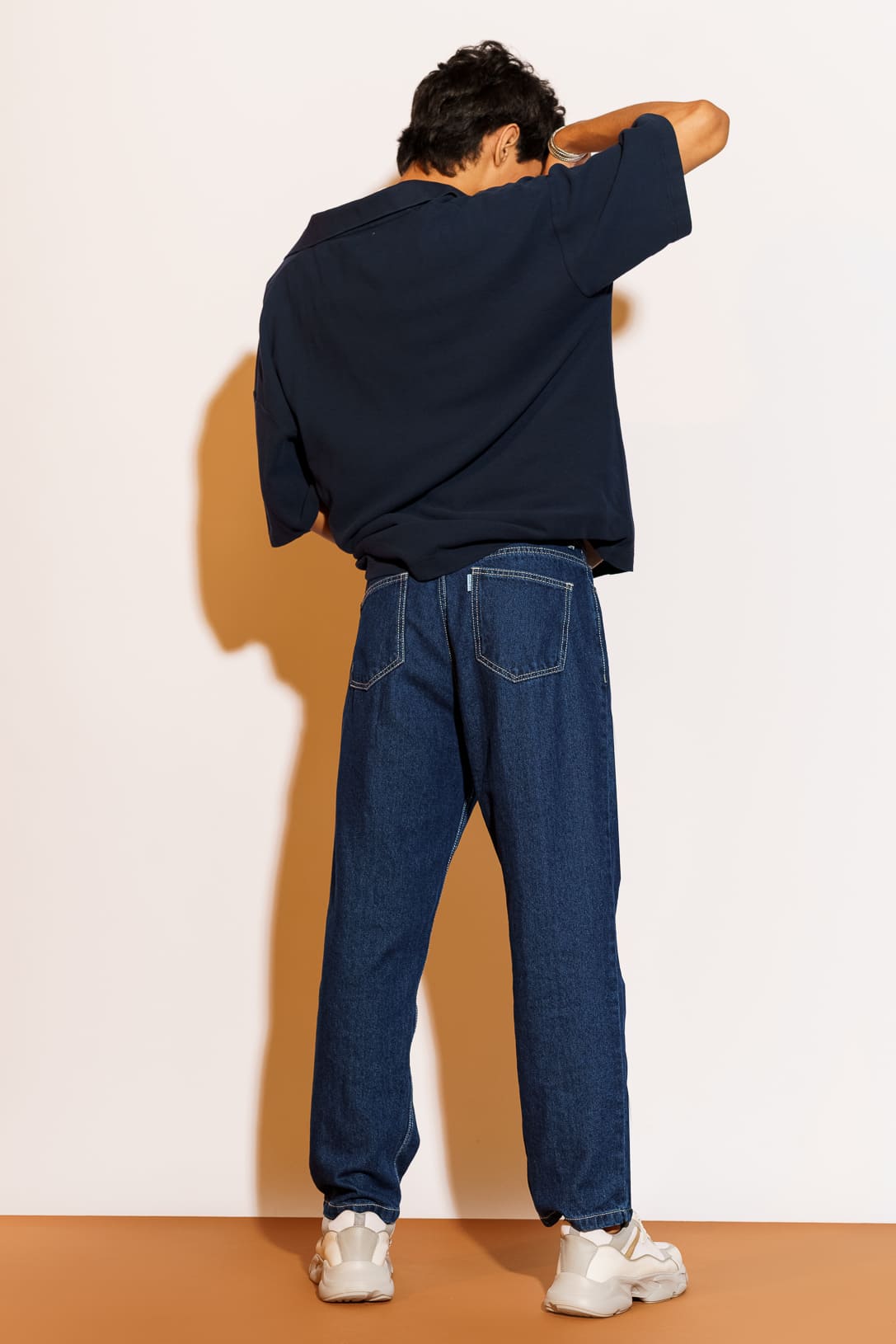 Shop Blue MOM Contrast Stitch Jeans For Women Online