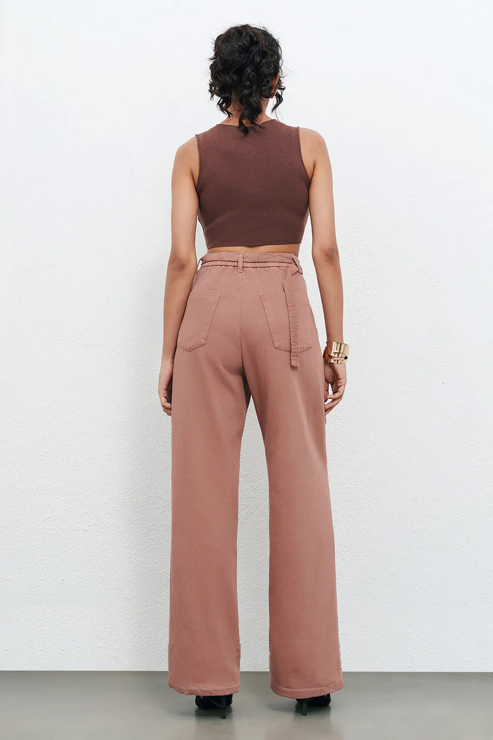 Murky Pink Belted Women's Straight Jeans