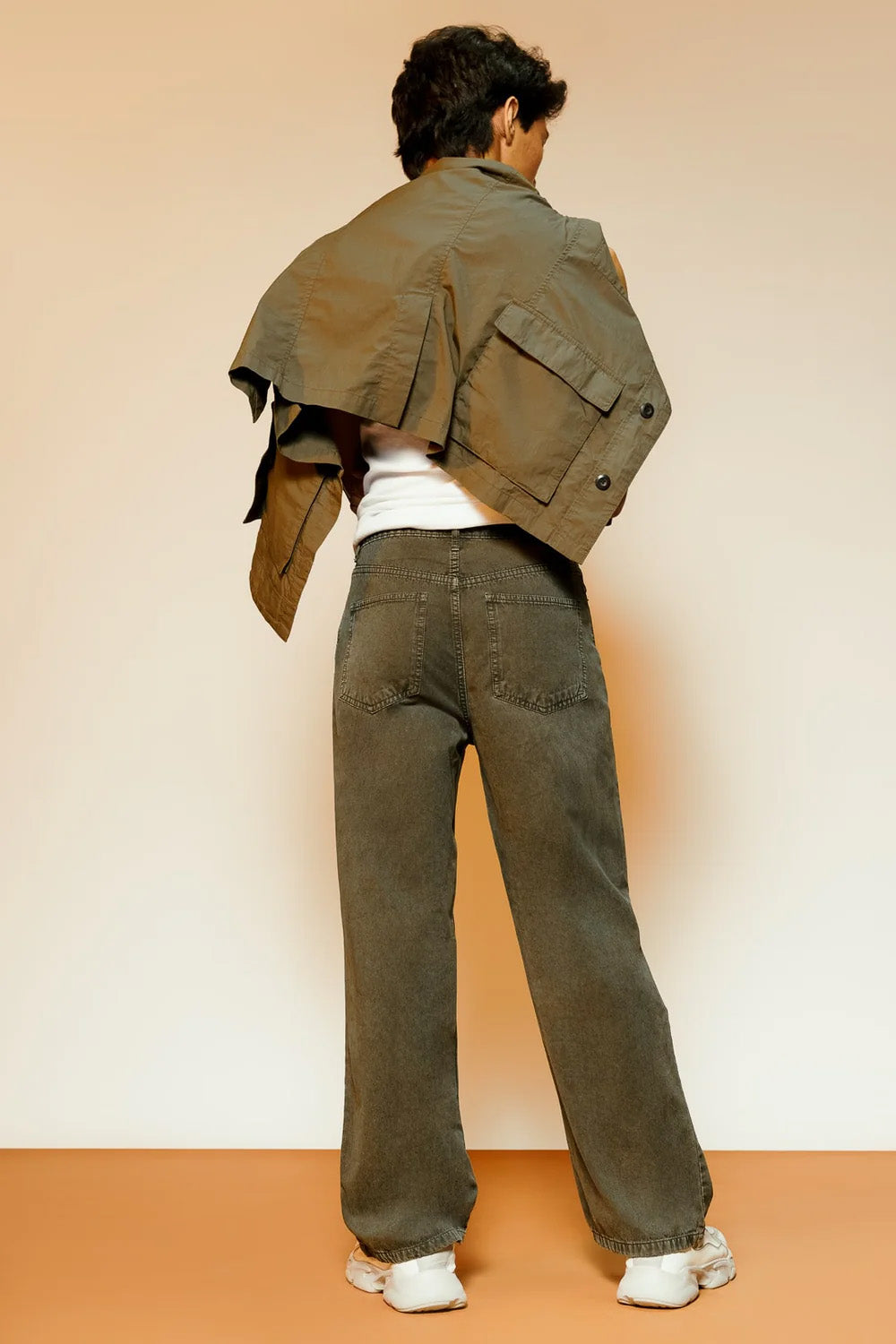 Olive Distressed Men's Wide Jeans