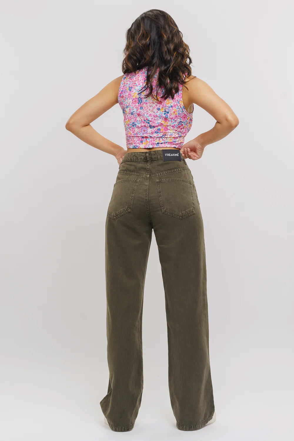 Olive Distressed Women's Wide Jeans