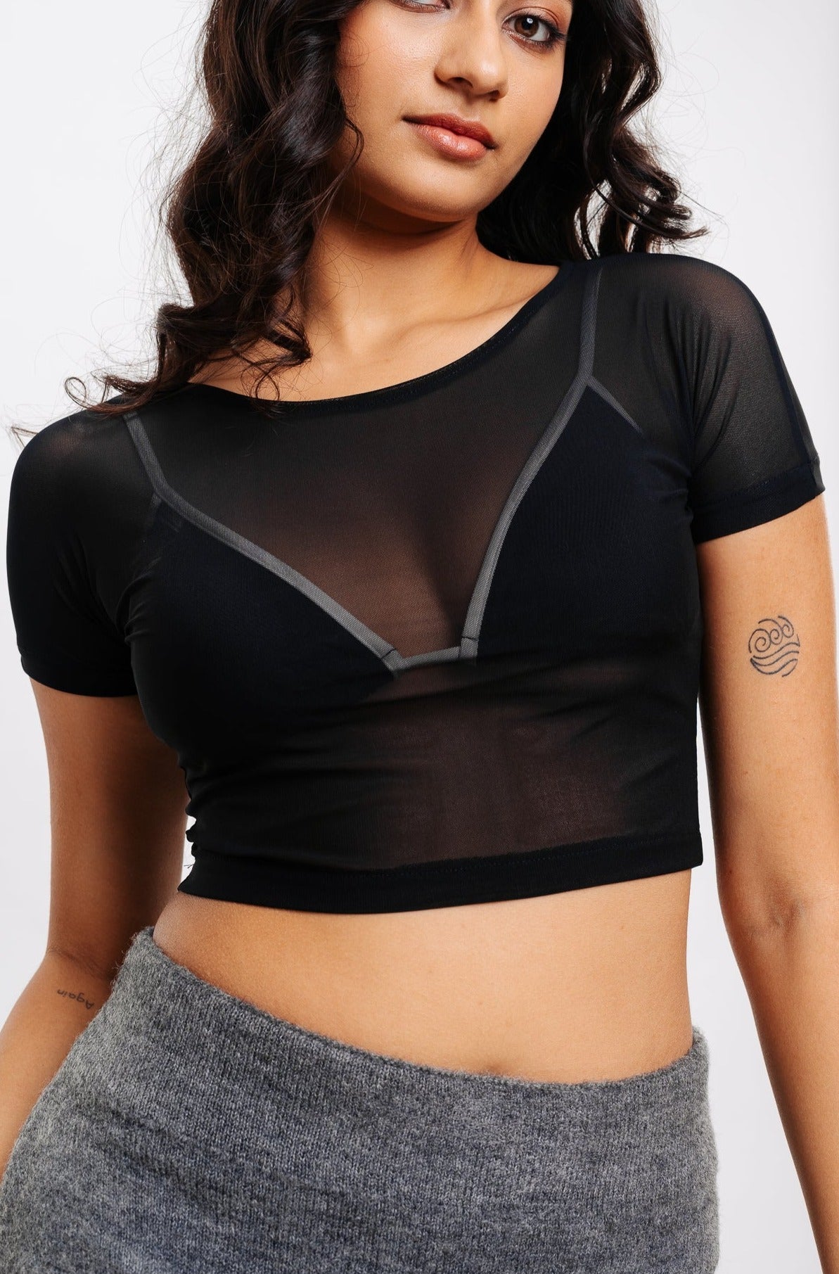MakeMeChic Women's Star Sheer Mesh Crop Top Short Sleeve Cover Up Black XS  at  Women's Clothing store